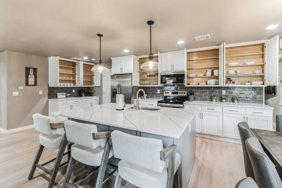 Fully stocked kitchen with everything you need to make your stay feel like home.