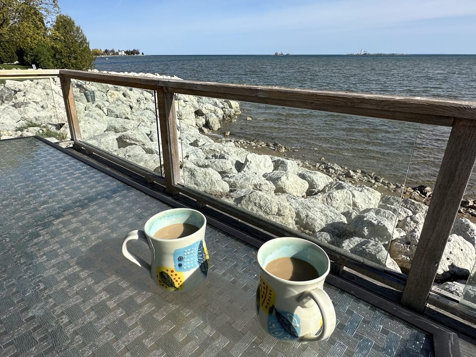 Morning coffee on the waterfront deck.