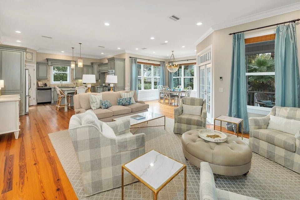 Open living and dining area with kitchen view