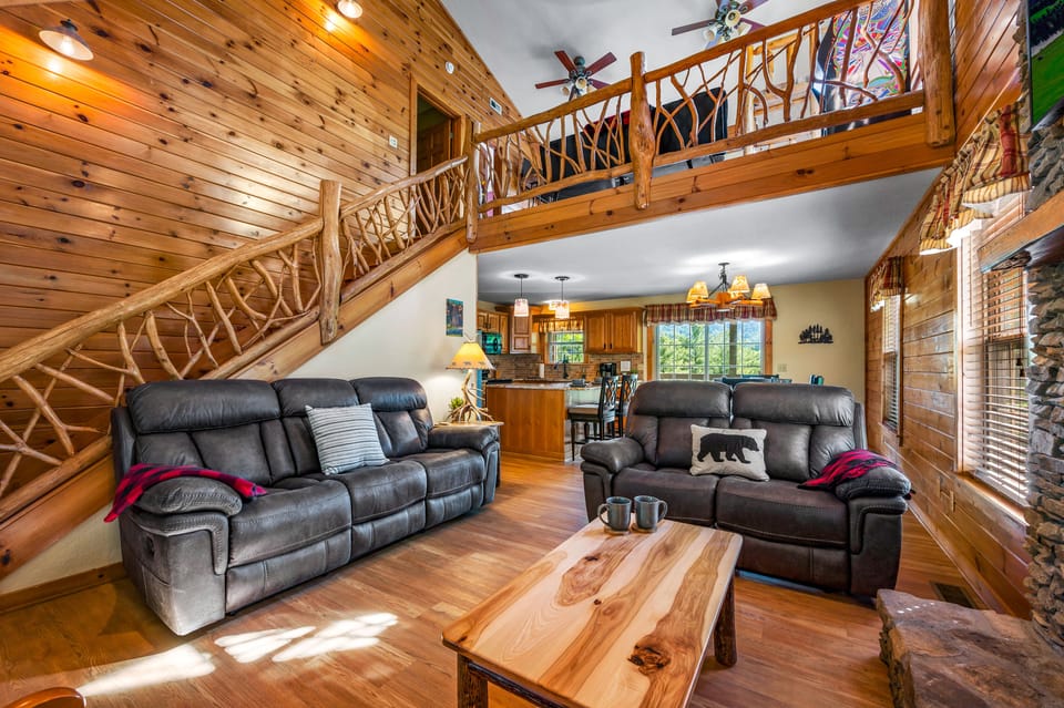 The sofa in the living area is a sleeper sofa.