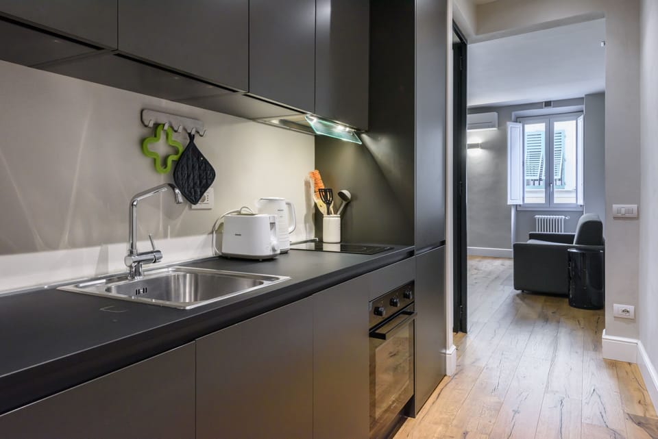 Comfort Apartment | Private kitchen | Full-size fridge, microwave, oven, stovetop