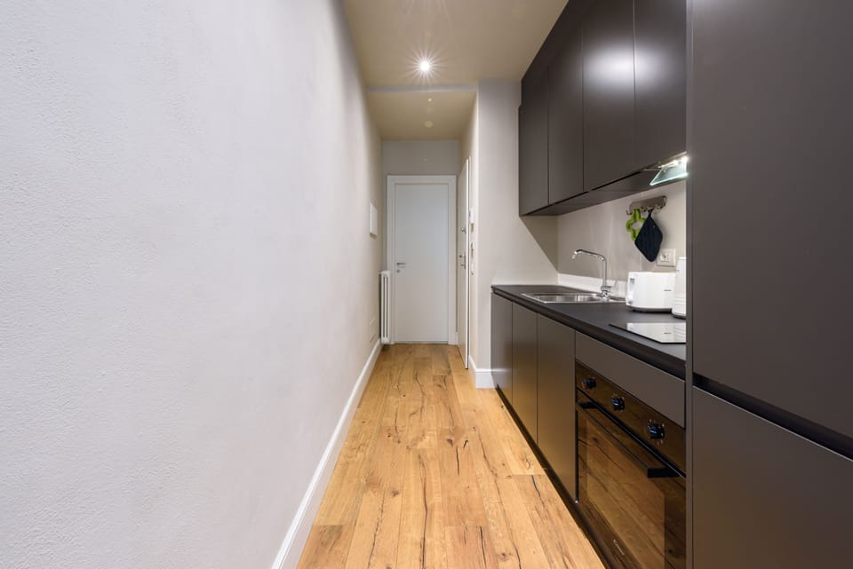 Comfort Apartment | Private kitchen | Full-size fridge, microwave, oven, stovetop