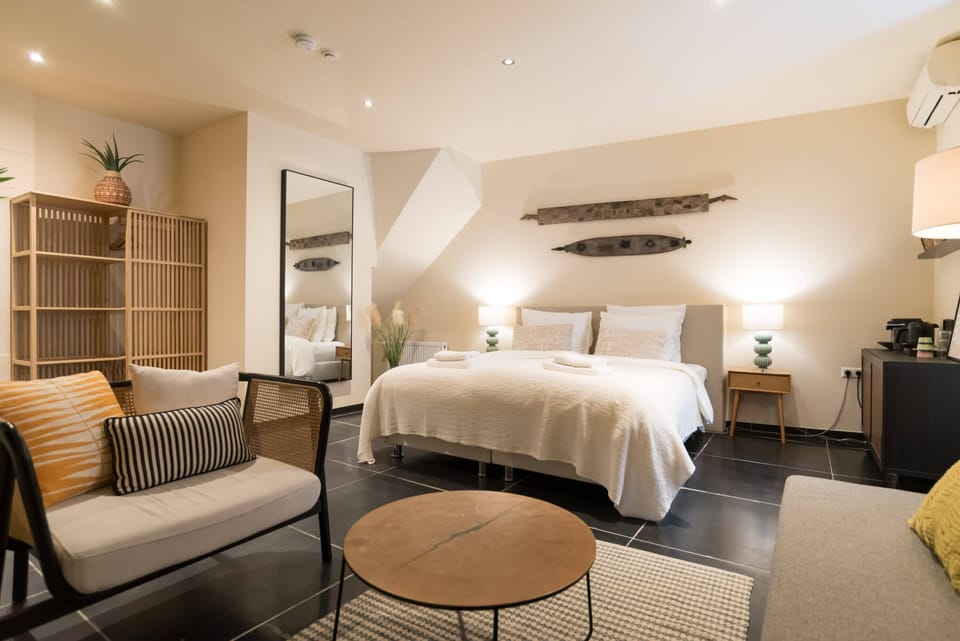 Seating area and double bed
