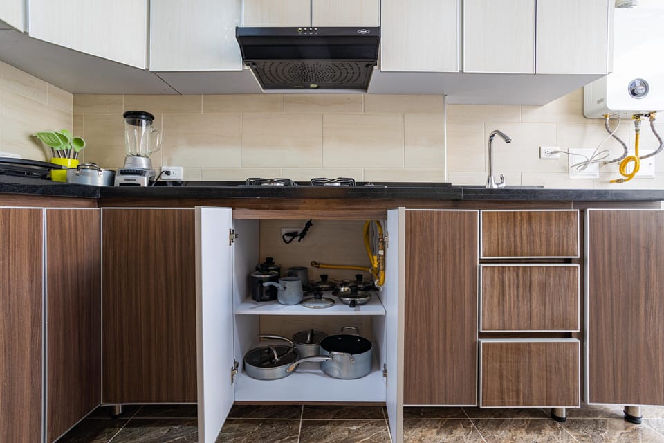 Mini-fridge, dishwasher, blender, griddle