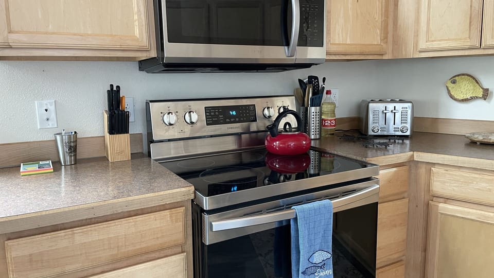 Electric stove top and oven.