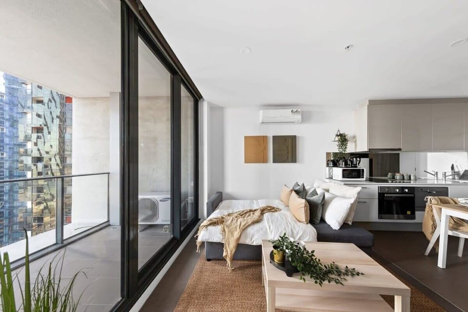 The living area with a 3-seater sofa bed that folds out to a double.