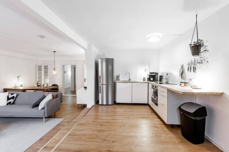 Modern kitchen with living room