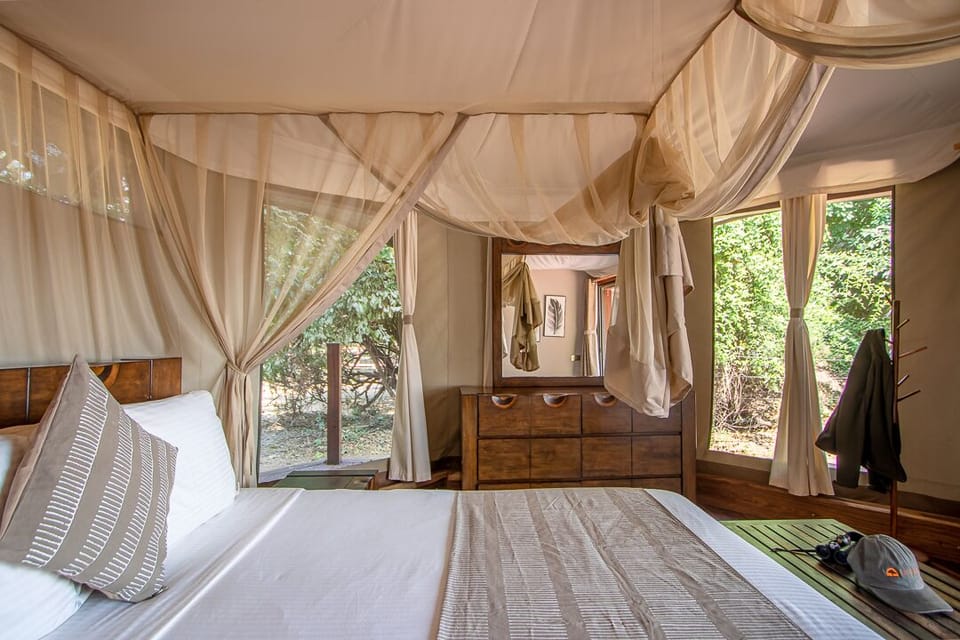 Family Tent, 2 Bedrooms, Patio, River View | Egyptian cotton sheets, premium bedding, down comforters, desk