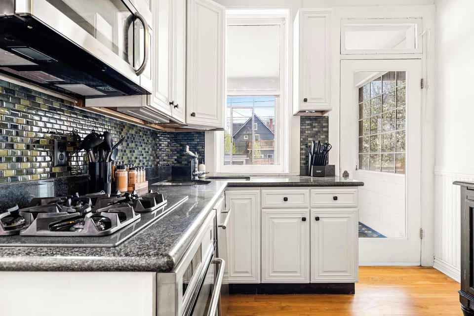 The kitchen gets a lot of natural light!