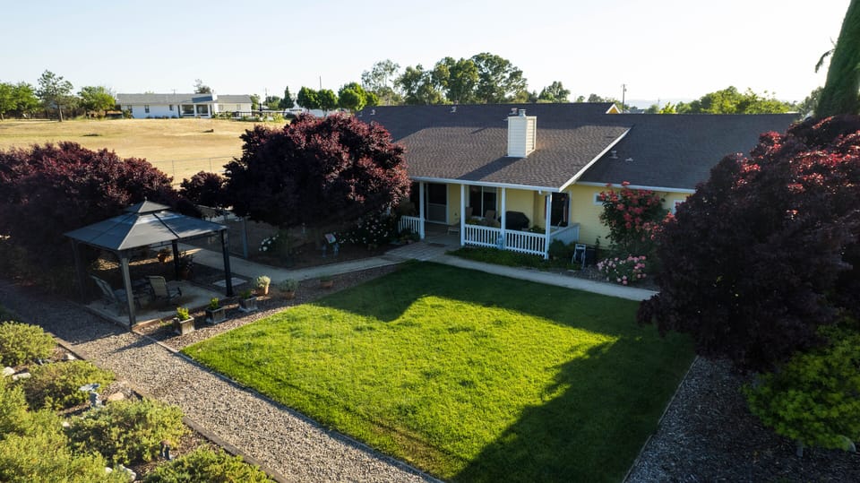 Fenced and private backyard.