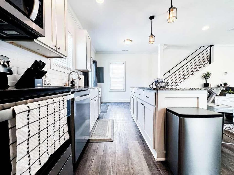Kitchen with stainless steel appliances