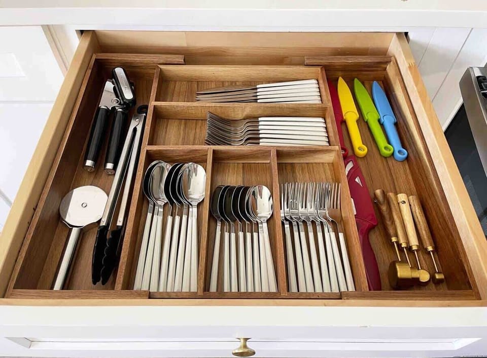 Practical and Guest-Ready - Fully stocked kitchen drawers, loaded with all the essentials you need for an easy meal prep. 