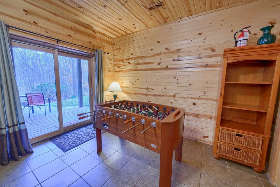 Lower level great room with foosball table, board games, and game table