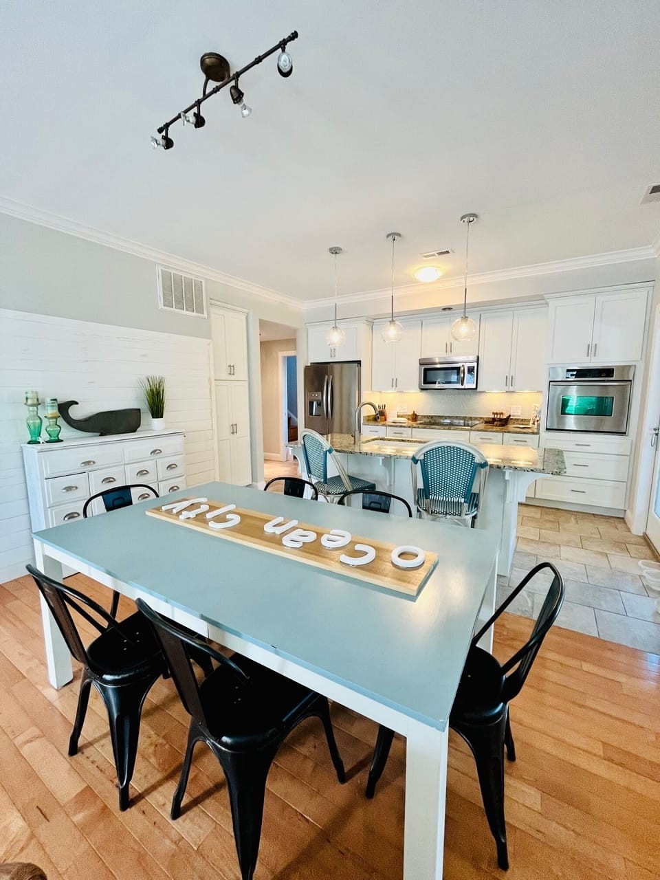 Dining table for 6-8 with additional counter seating