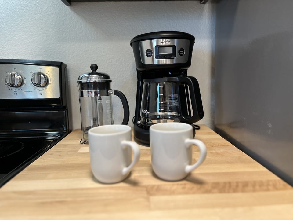 Enjoy your morning coffee prepared the way you like it - drip or frech press.