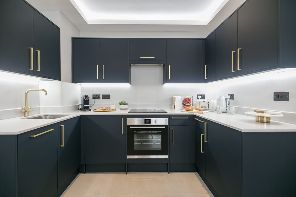 Deluxe Studio | Private kitchen | Fridge, microwave, oven, stovetop
