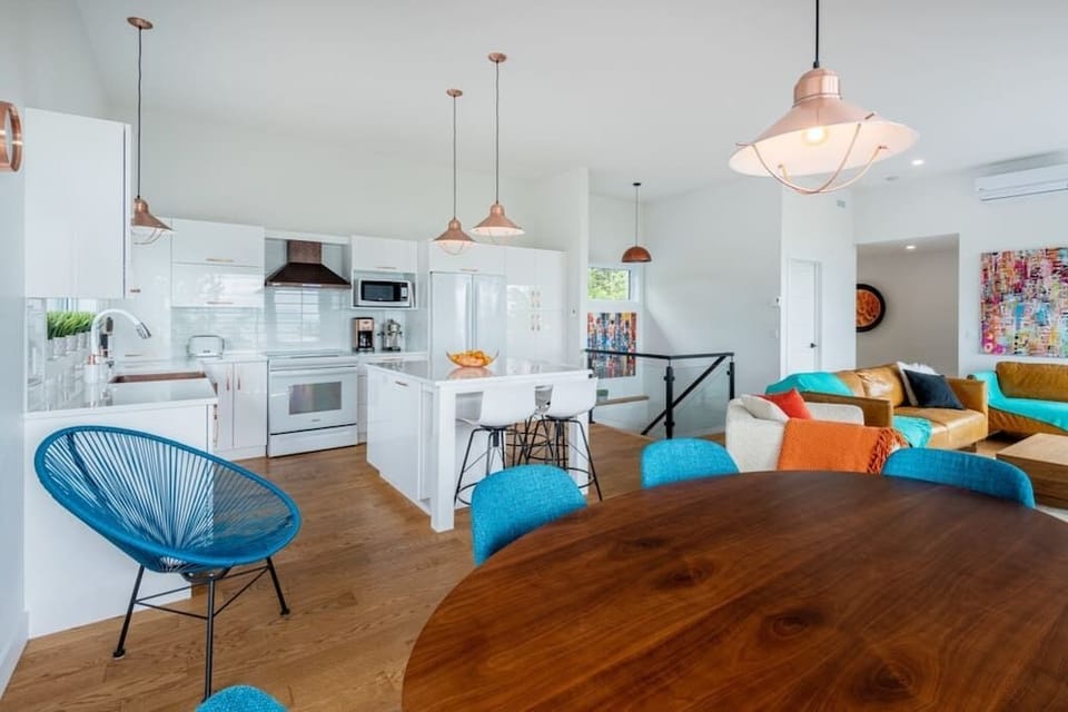 Dining table and kitchen