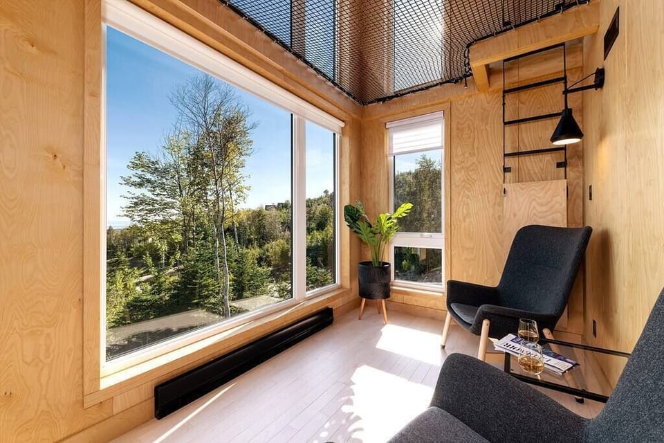 Small reading corner with mezzanine access