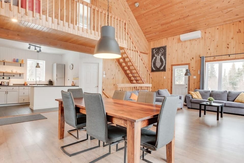 Dining table and living room