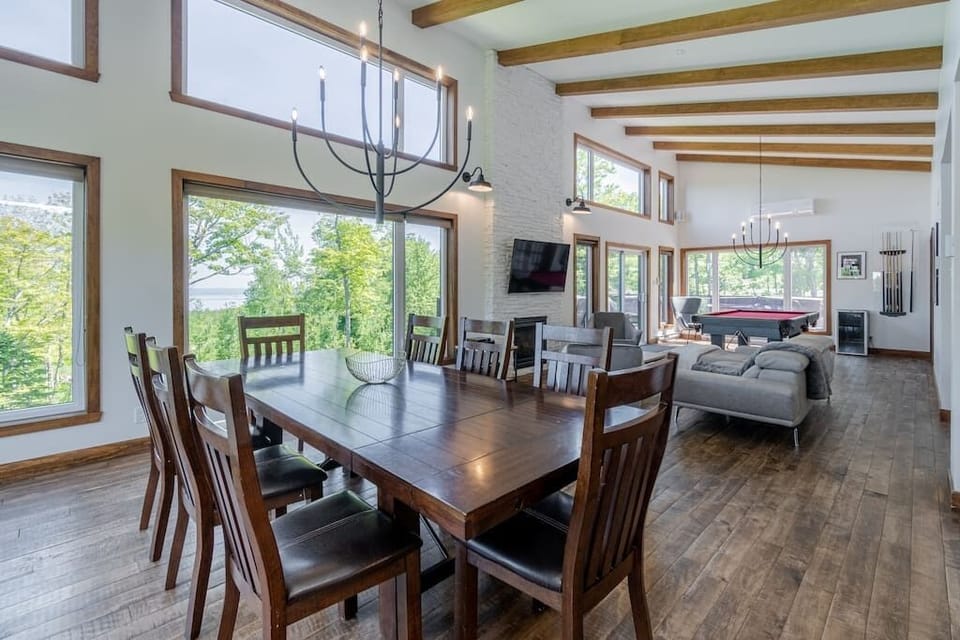Dining table and living room