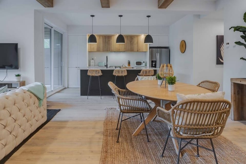 Dining table and kitchen