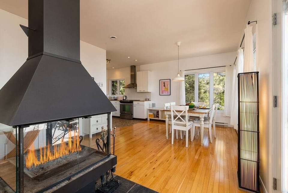 Dining table with wood fireplace