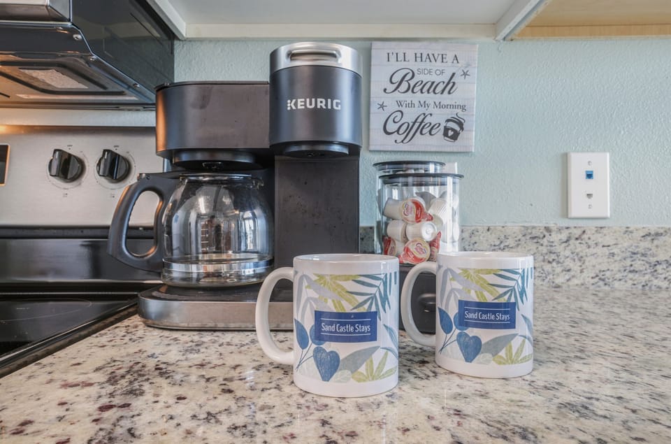 Enjoy your morning coffee with ocean sounds at the Keurig duo coffee bar.