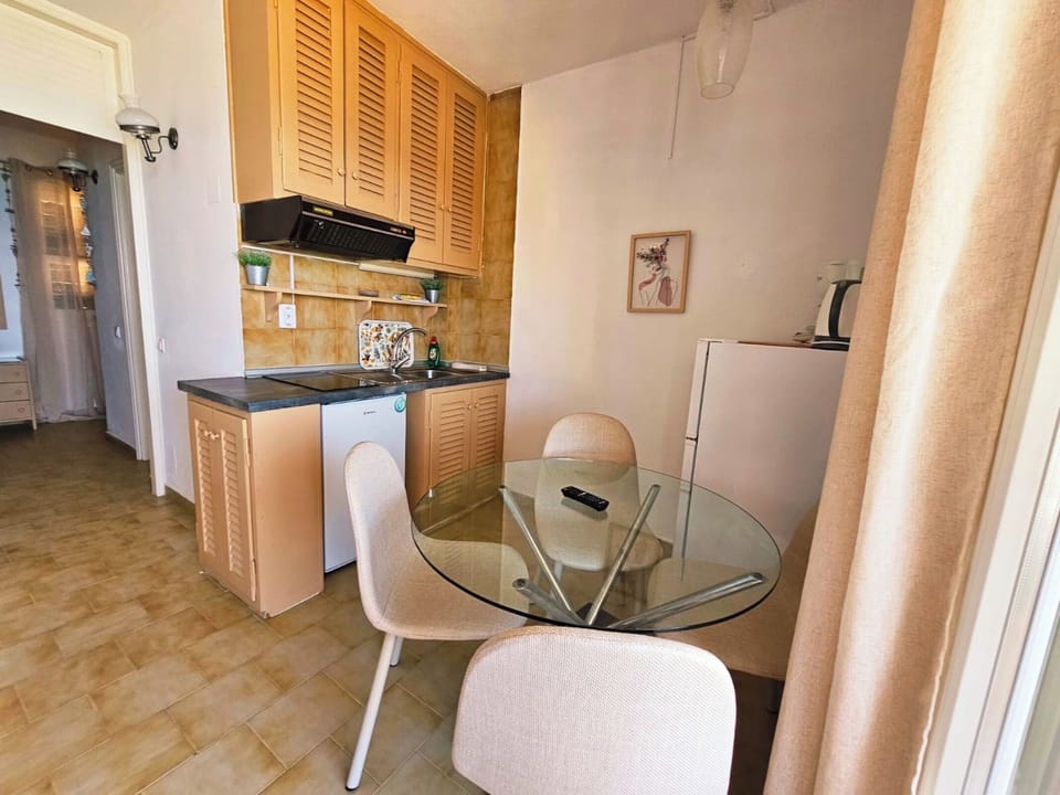 Fridge, oven, stovetop, electric kettle