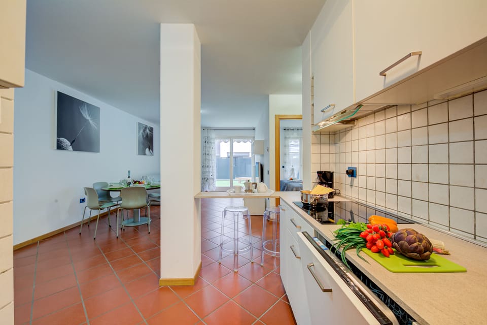 The kitchen overlooking the living room