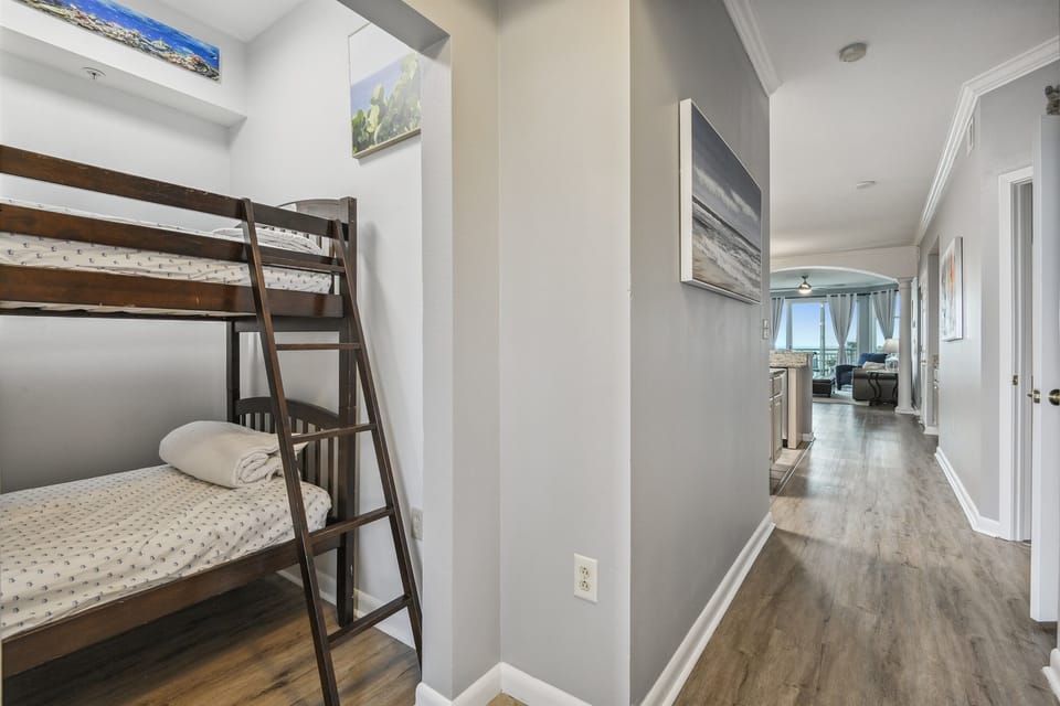 Bunk bed room looking down hall.