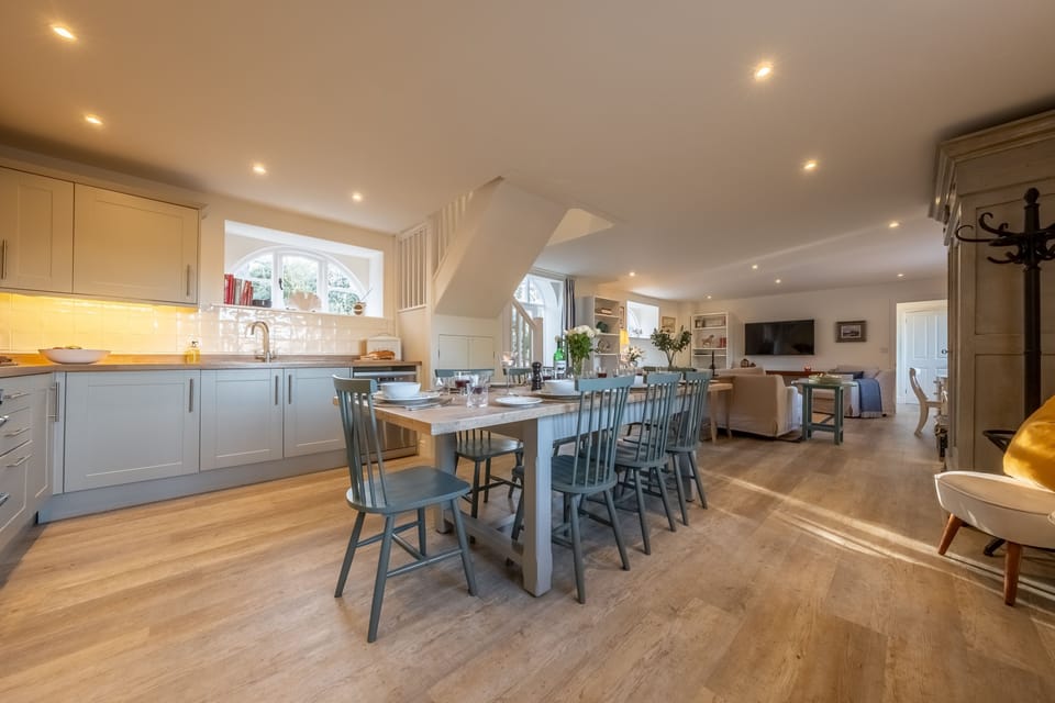 Ground floor: The dining table and bespoke kitchen