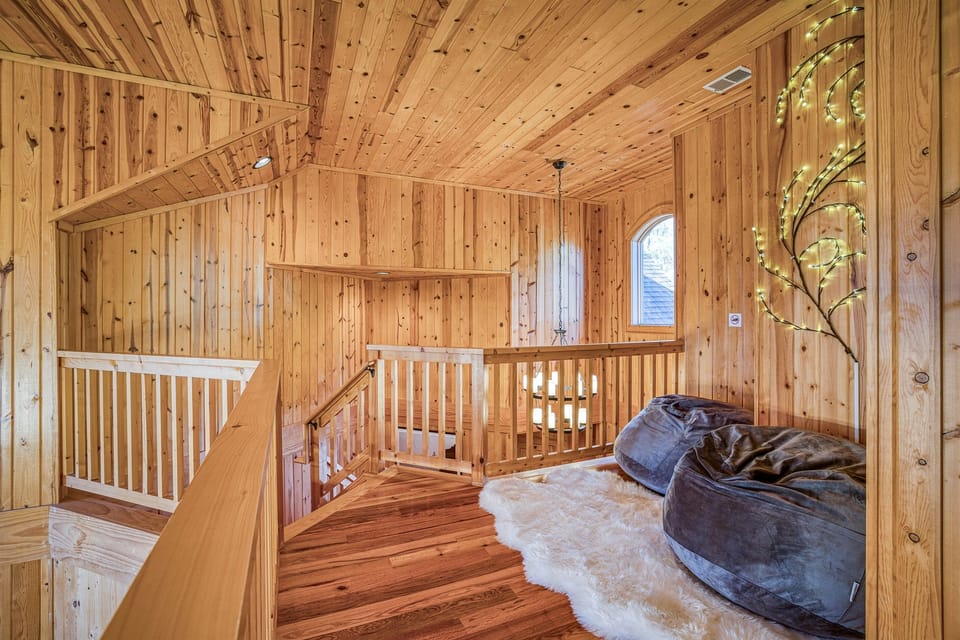 Cozy reading nook with bean bags located on the top floor
