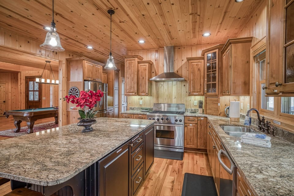 A very social kitchen - darts and pool table nearby.