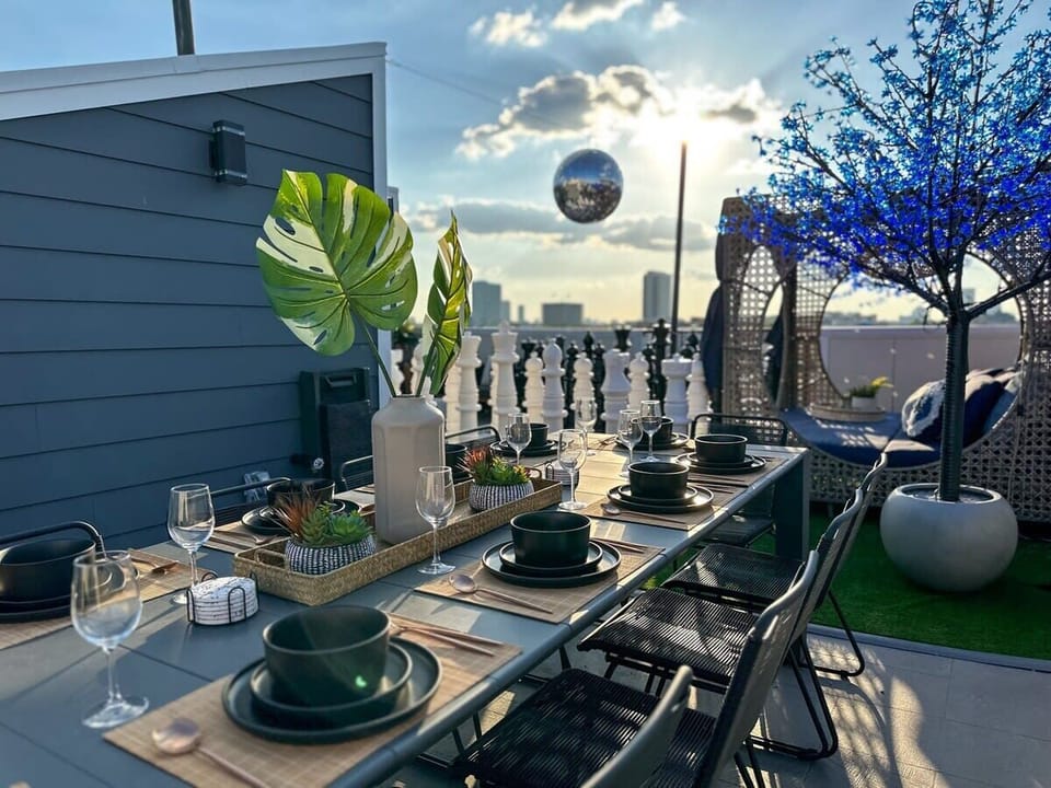 The 12 person outdoor dining table is perfect for hosting decadent dinner parties all while enjoying the beautiful weather and magnificent views.