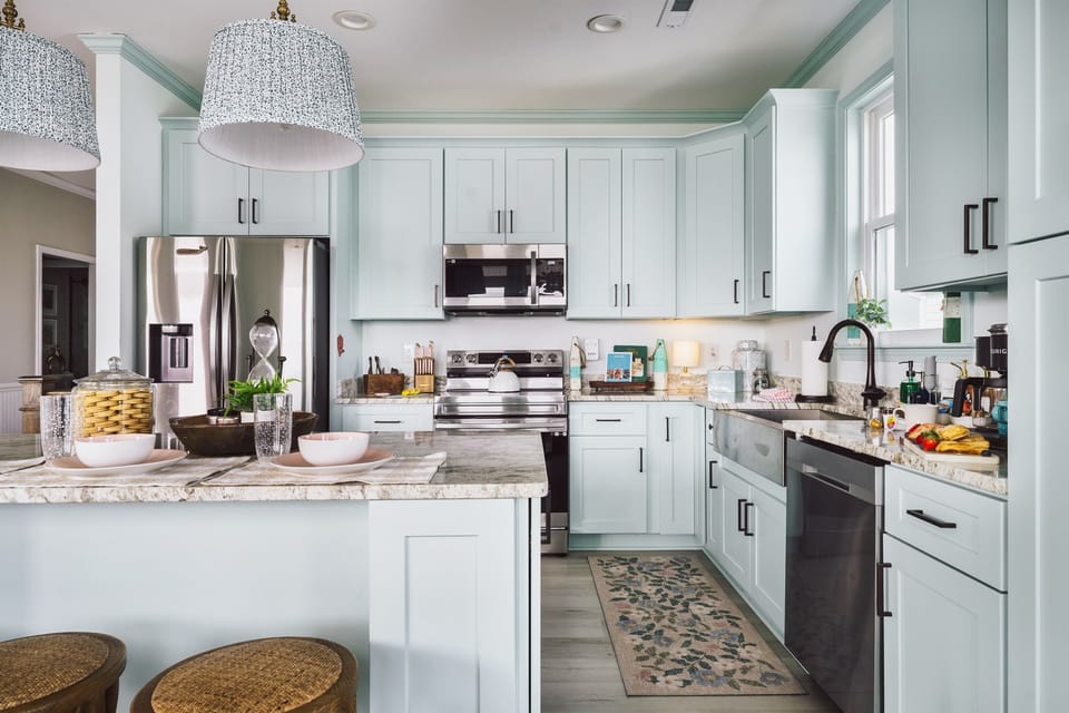 Our fully stocked kitchen on the upper level has everything you need to create a delicious family meals.