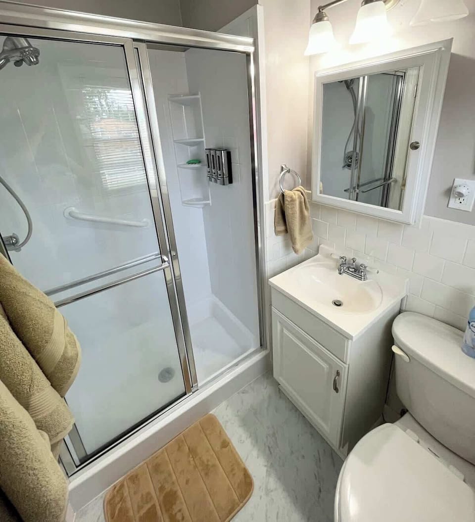 Don't want to step in and out a tub? Well this bathroom is perfect for accommodating all types of guests! 
