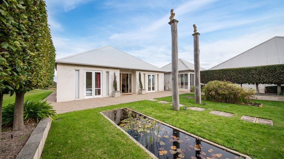 Front entrance with ponds, 