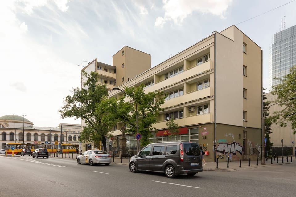 The modern building is located in the center of the capital.