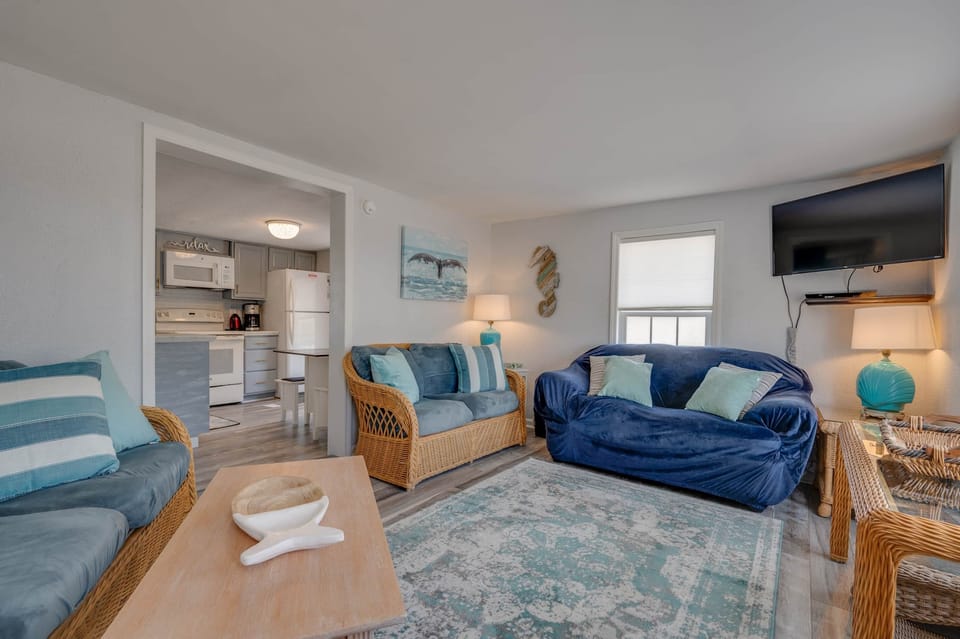 Modest living room with plenty of room for lounging.