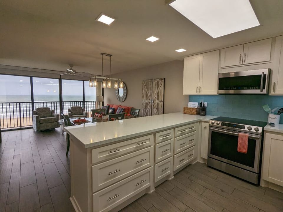 Kitchen with ample cabinet storage space.