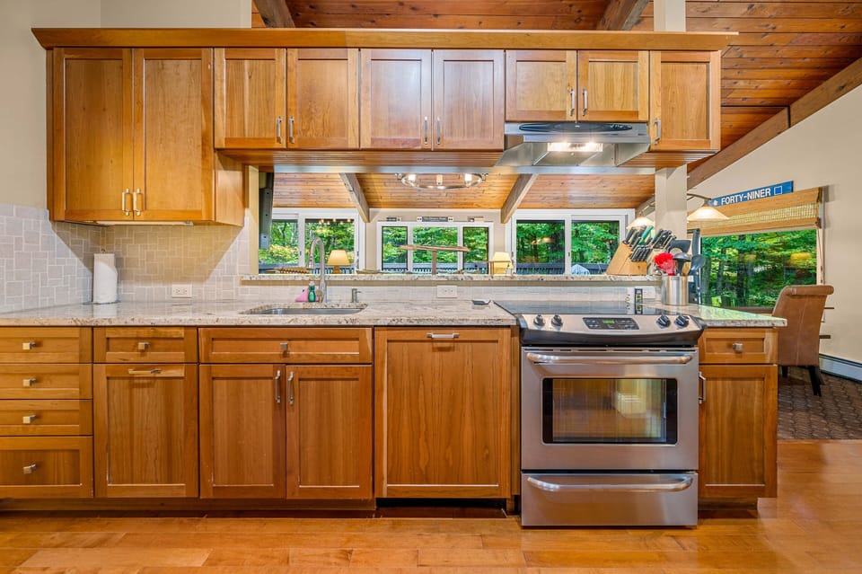 Kitchen with plenty of counter space and cabinets.