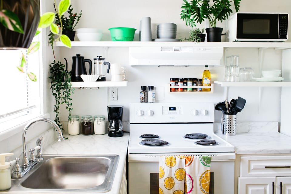 Enjoy our cozy kitchen fully stocked for your enjoyment.
