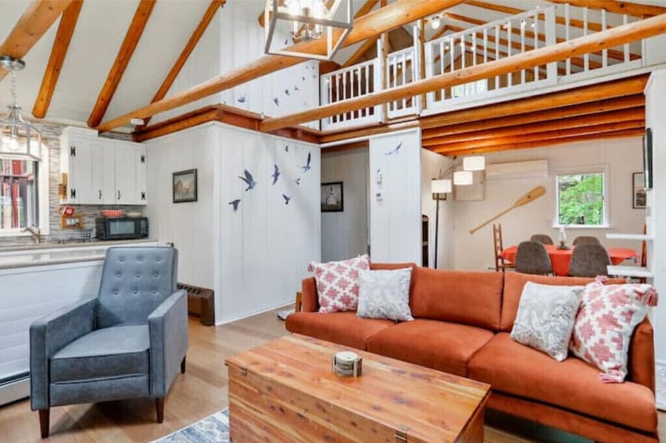 Living room with view of loft