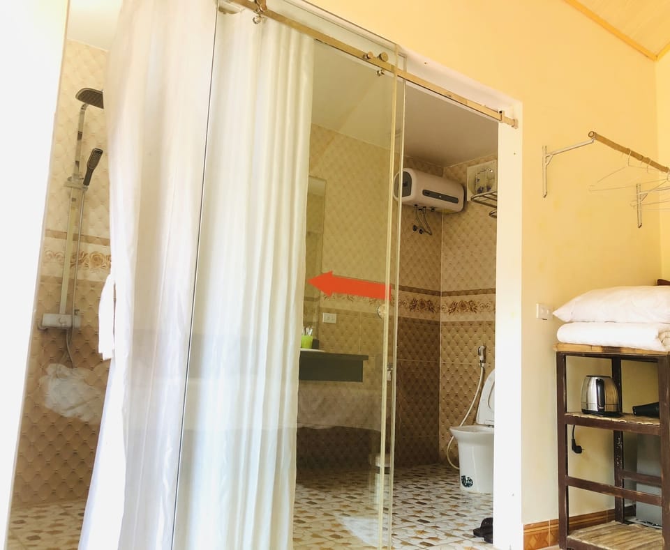 Shower, hydromassage showerhead, designer toiletries, hair dryer