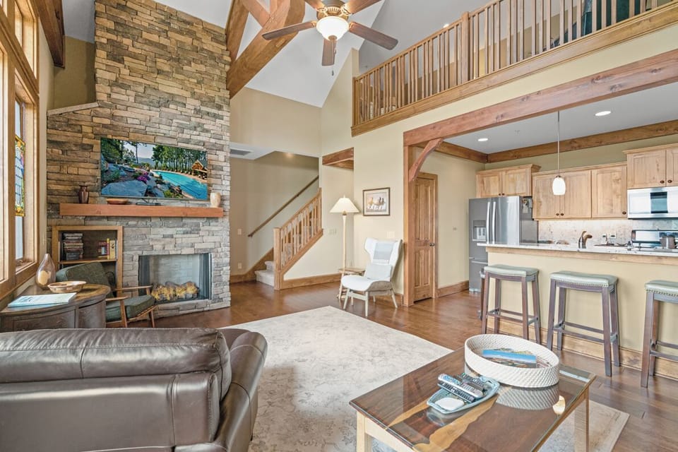 Living Room--- Cozy Fireplace and TV