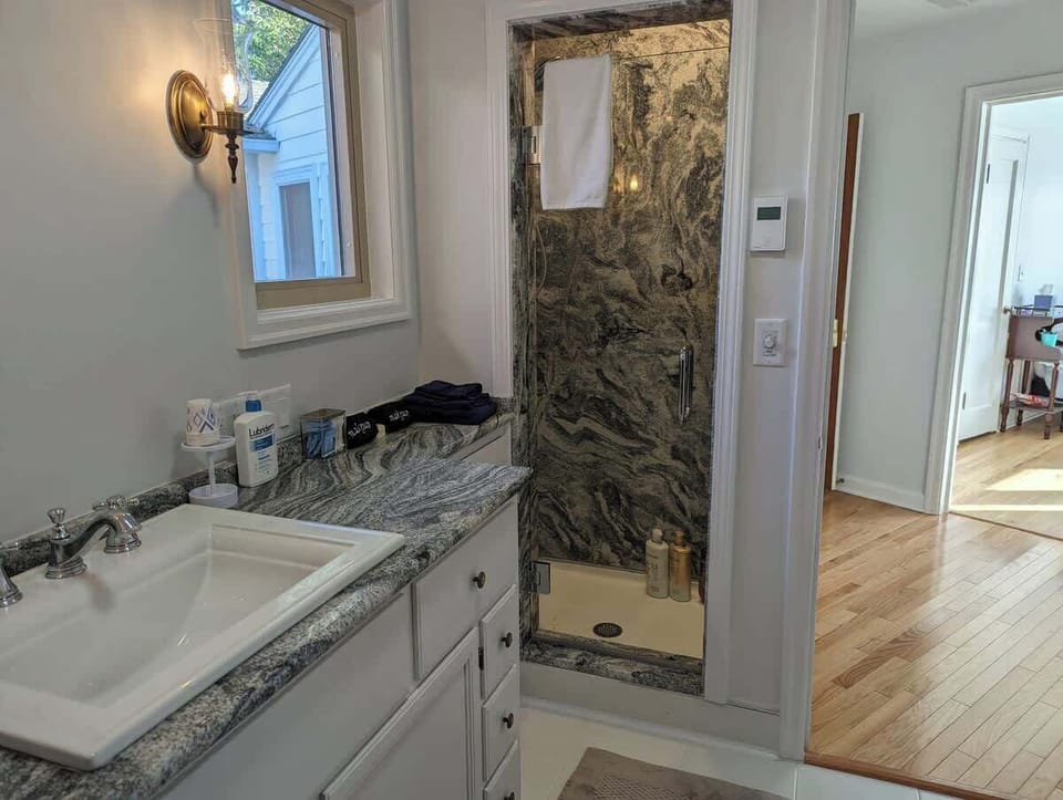 View of the shower in your private bathroom.