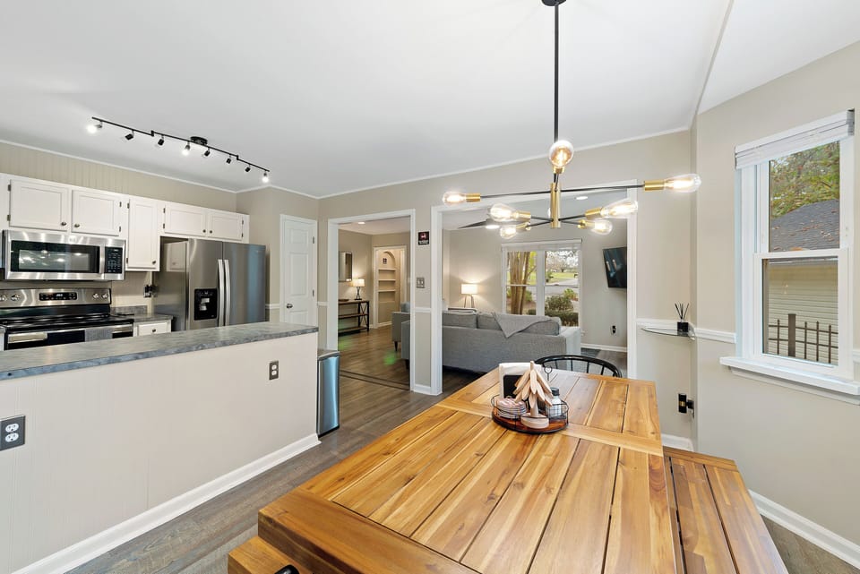 Feel connected in the open concept living room, dining room and kitchen.