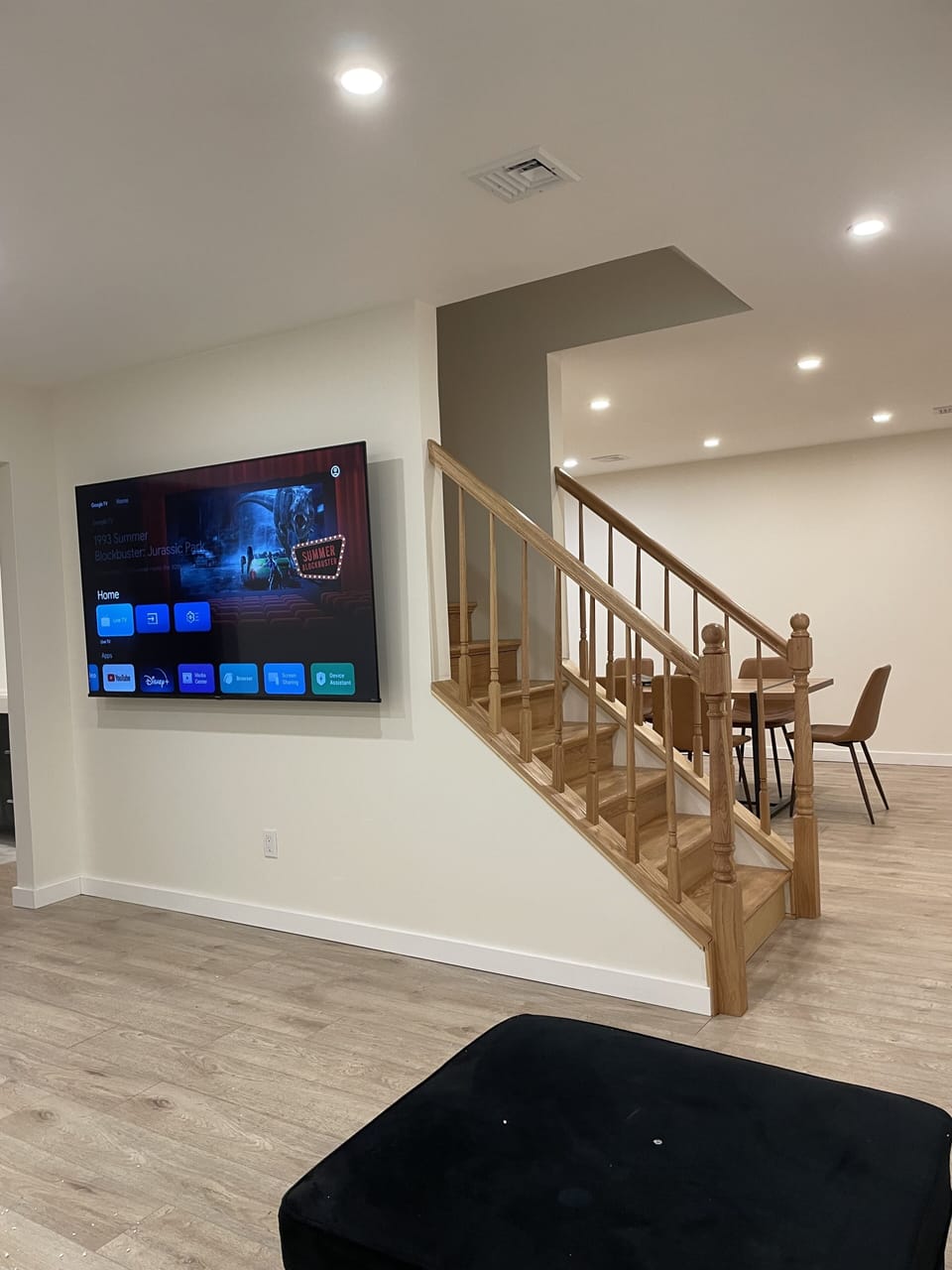 90 , inch tv living room stairs to second floor 