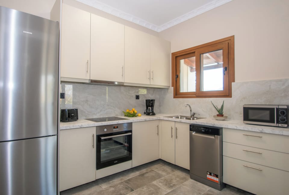Honeymoon Villa | Private kitchen | Full-size fridge, microwave, oven, electric kettle