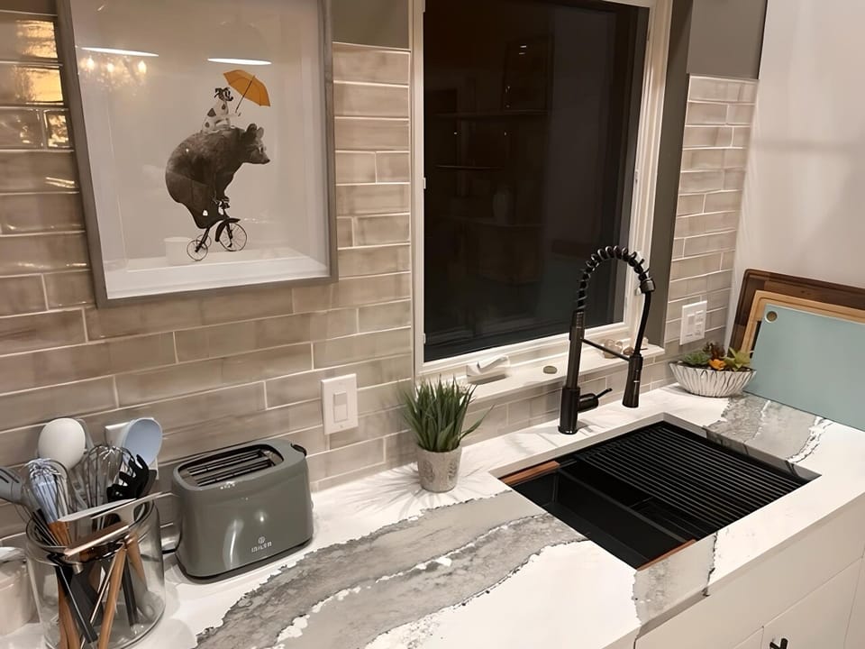 Custom quartz countertops.